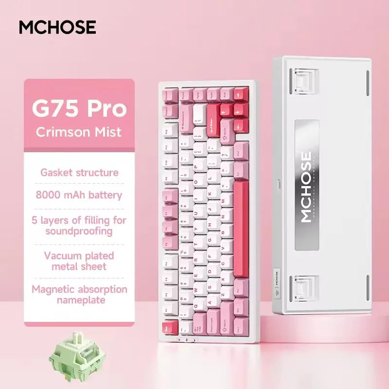 MCHOSE G75 Pro Customized Tri-Mode Mechanical Keyboard 8000Mah Wireless Bluetooth RGB Hot Swap PBT Gasket for PC Gaming E-Sports