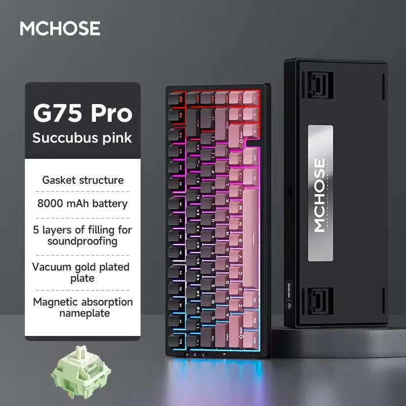 MCHOSE G75 Pro Customized Tri-Mode Mechanical Keyboard 8000Mah Wireless Bluetooth RGB Hot Swap PBT Gasket for PC Gaming E-Sports