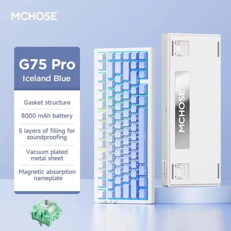 MCHOSE G75 Pro Customized Tri-Mode Mechanical Keyboard 8000Mah Wireless Bluetooth RGB Hot Swap PBT Gasket for PC Gaming E-Sports