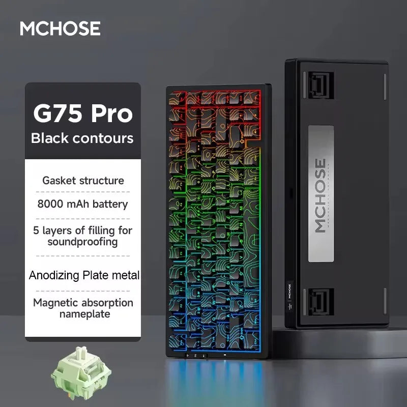 MCHOSE G75 Pro Customized Tri-Mode Mechanical Keyboard 8000Mah Wireless Bluetooth RGB Hot Swap PBT Gasket for PC Gaming E-Sports