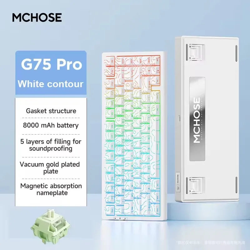 MCHOSE G75 Pro Customized Tri-Mode Mechanical Keyboard 8000Mah Wireless Bluetooth RGB Hot Swap PBT Gasket for PC Gaming E-Sports