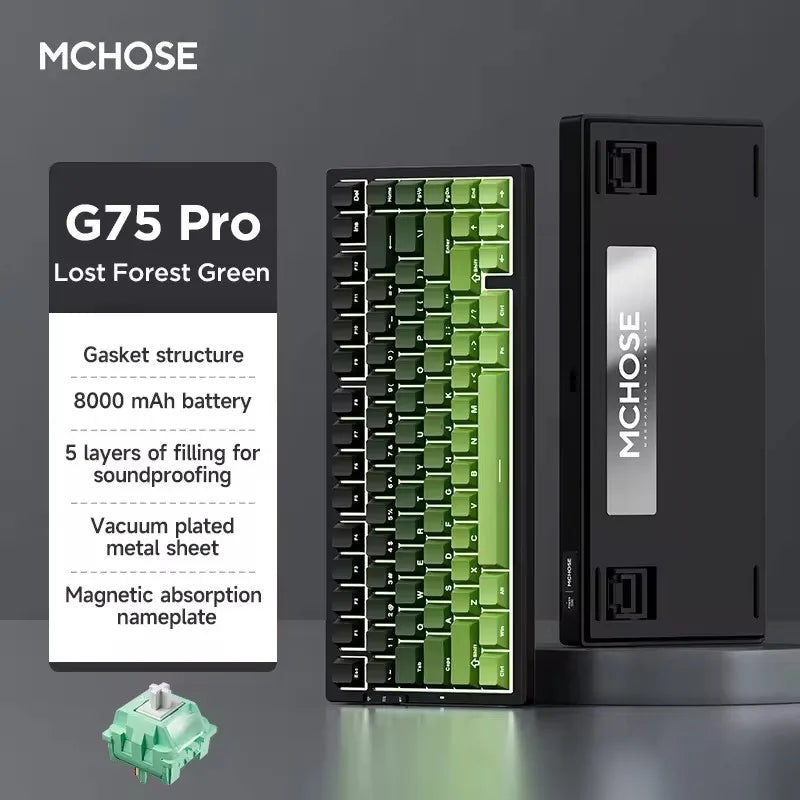 MCHOSE G75 Pro Customized Tri-Mode Mechanical Keyboard 8000Mah Wireless Bluetooth RGB Hot Swap PBT Gasket for PC Gaming E-Sports