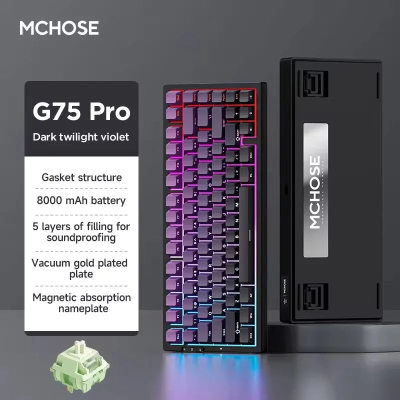 MCHOSE G75 Pro Customized Tri-Mode Mechanical Keyboard 8000Mah Wireless Bluetooth RGB Hot Swap PBT Gasket for PC Gaming E-Sports
