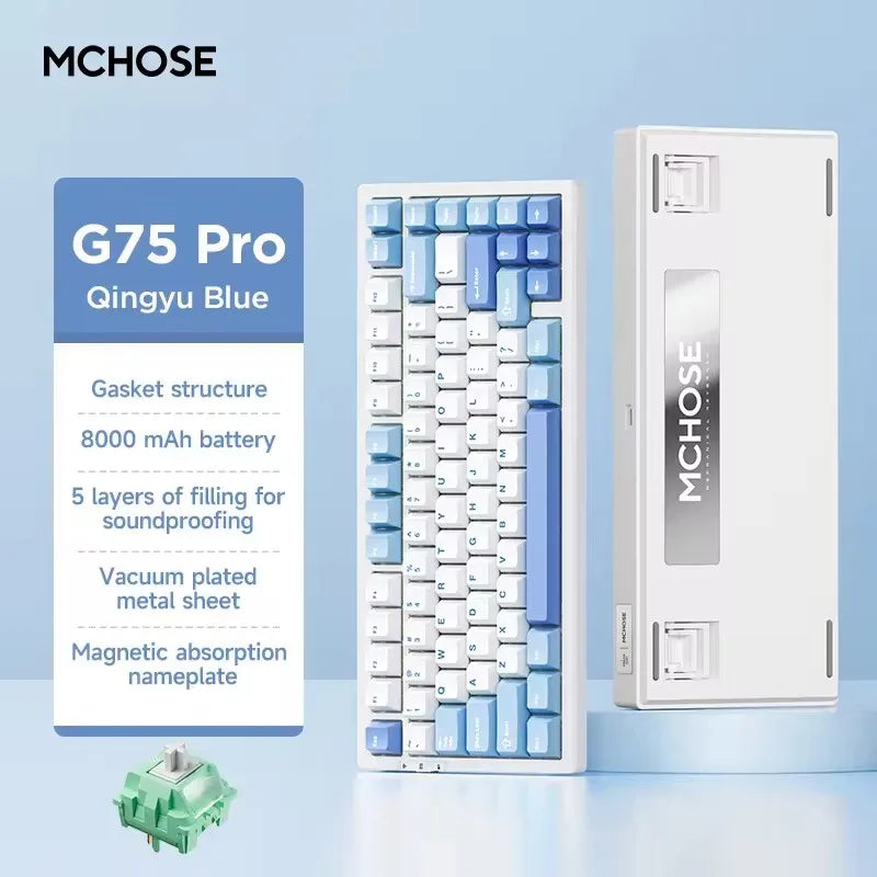 MCHOSE G75 Pro Customized Tri-Mode Mechanical Keyboard 8000Mah Wireless Bluetooth RGB Hot Swap PBT Gasket for PC Gaming E-Sports