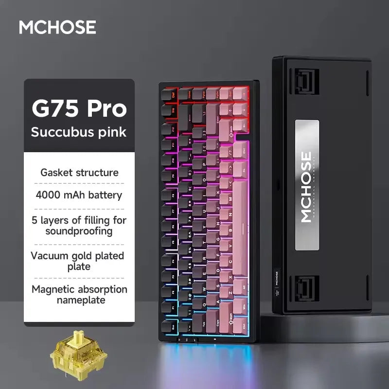MCHOSE G75 Pro Customized Tri-Mode Mechanical Keyboard 8000Mah Wireless Bluetooth RGB Hot Swap PBT Gasket for PC Gaming E-Sports