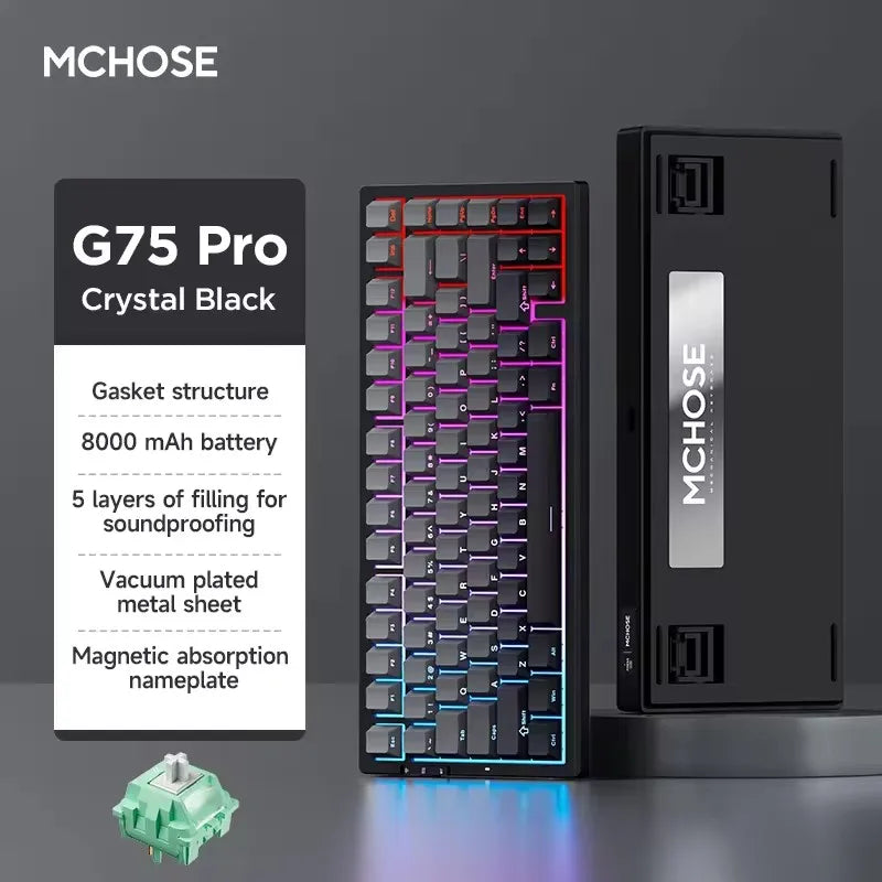 MCHOSE G75 Pro Customized Tri-Mode Mechanical Keyboard 8000Mah Wireless Bluetooth RGB Hot Swap PBT Gasket for PC Gaming E-Sports
