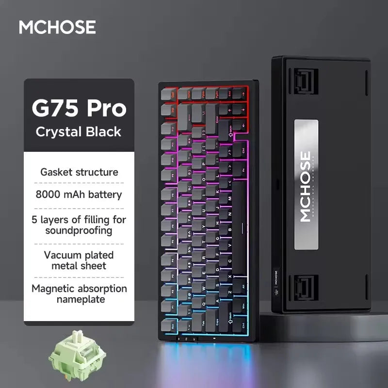 MCHOSE G75 Pro Customized Tri-Mode Mechanical Keyboard 8000Mah Wireless Bluetooth RGB Hot Swap PBT Gasket for PC Gaming E-Sports