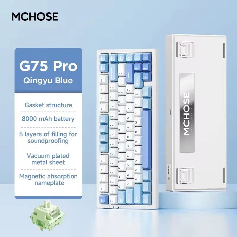 MCHOSE G75 Pro Customized Tri-Mode Mechanical Keyboard 8000Mah Wireless Bluetooth RGB Hot Swap PBT Gasket for PC Gaming E-Sports