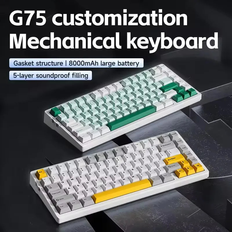 MCHOSE G75 Pro Customized Tri-Mode Mechanical Keyboard 8000Mah Wireless Bluetooth RGB Hot Swap PBT Gasket for PC Gaming E-Sports