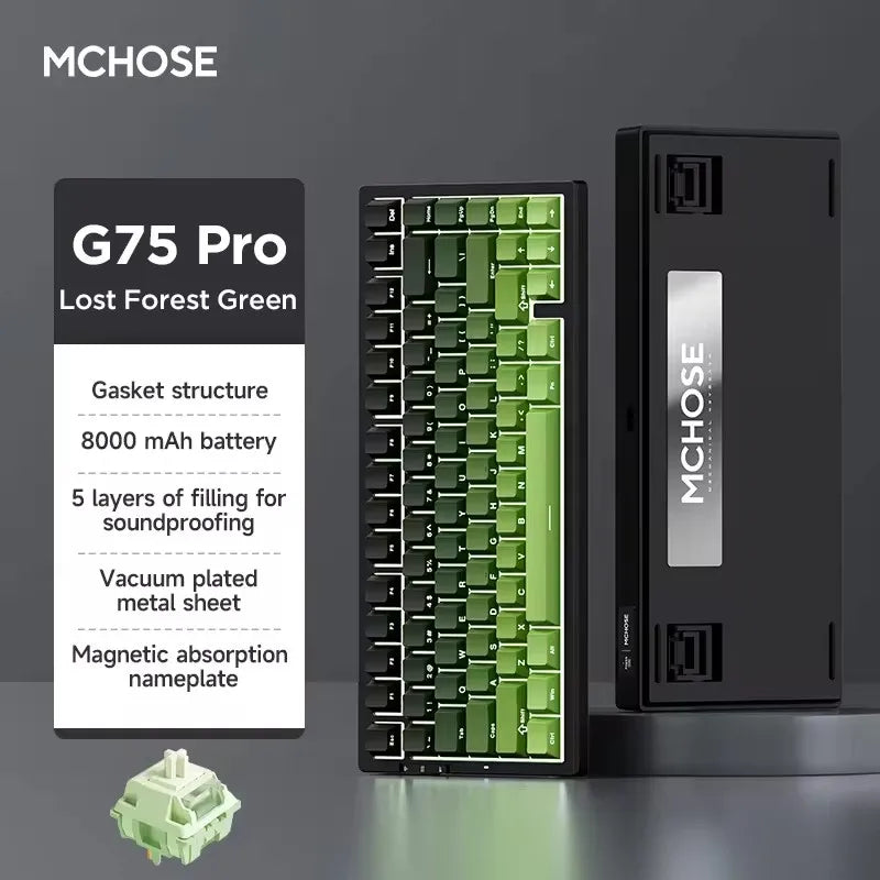 MCHOSE G75 Pro Customized Tri-Mode Mechanical Keyboard 8000Mah Wireless Bluetooth RGB Hot Swap PBT Gasket for PC Gaming E-Sports