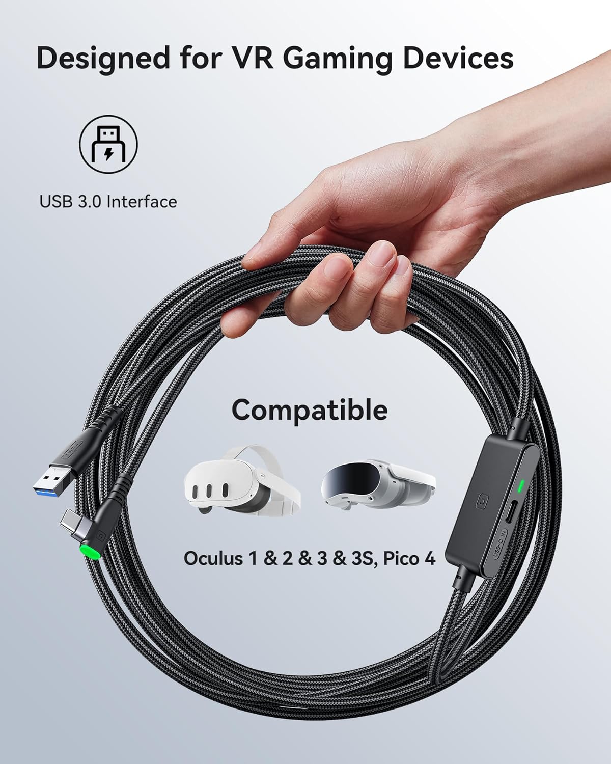 Link Cable with Charging [16Ft] for Meta Quest 3S Oculus Quest 3 Quest 2/Pro, Pico 4, PC VR, Steam VR, USB 3.0 High Speed Data Cable, USB C Charger Cord for VR Headset Accessories