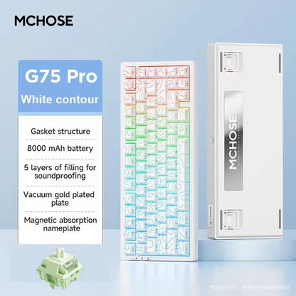 MCHOSE G75 Pro Customized Tri-Mode Mechanical Keyboard 8000Mah Wireless Bluetooth RGB Hot Swap PBT Gasket for PC Gaming E-Sports