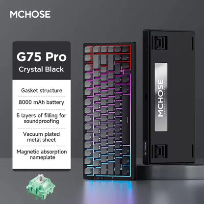 MCHOSE G75 Pro Customized Tri-Mode Mechanical Keyboard 8000Mah Wireless Bluetooth RGB Hot Swap PBT Gasket for PC Gaming E-Sports