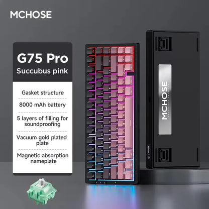 MCHOSE G75 Pro Customized Tri-Mode Mechanical Keyboard 8000Mah Wireless Bluetooth RGB Hot Swap PBT Gasket for PC Gaming E-Sports